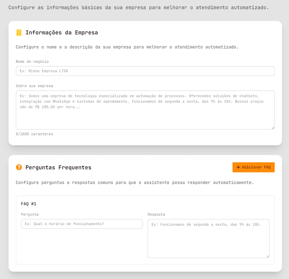 Personalizando informações da empresa